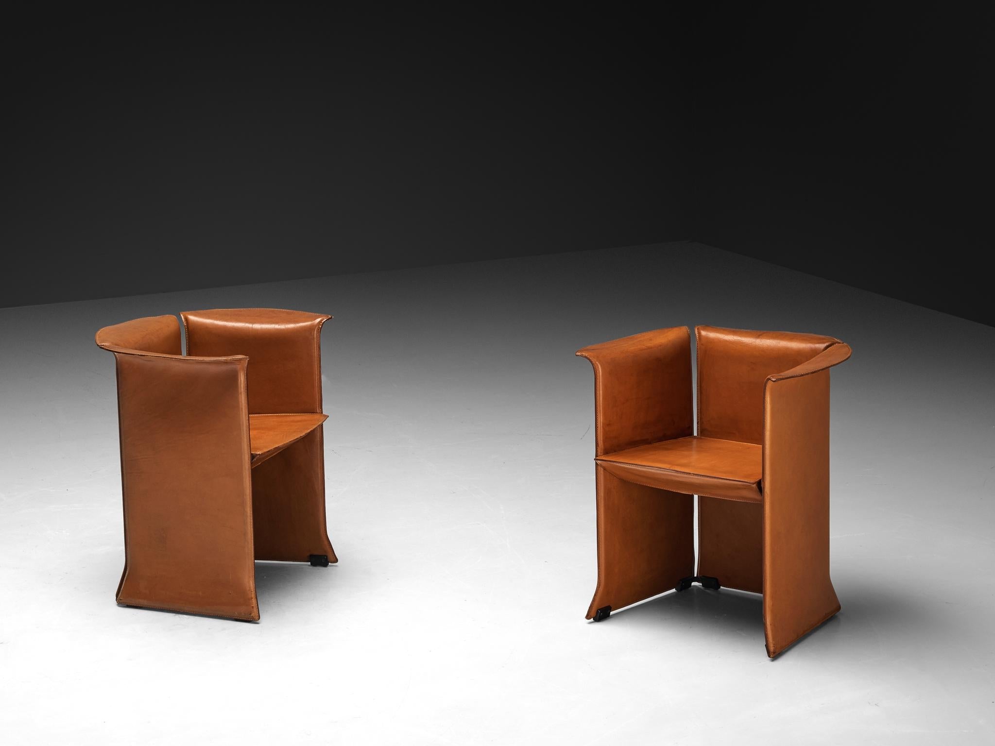 Isao Hosoe for Cassina 'Artù' Armchairs in Cognac Brown Leather