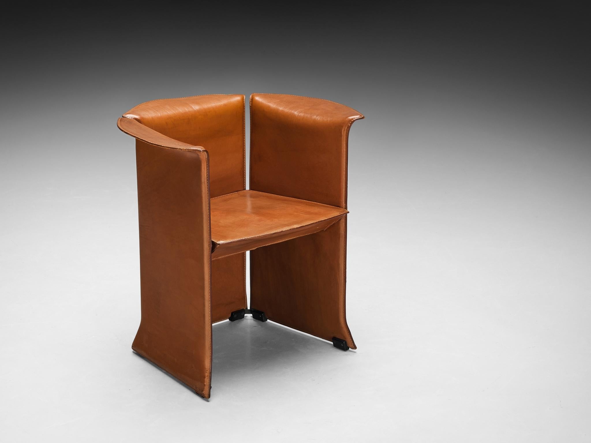 Isao Hosoe for Cassina 'Artù' Armchairs in Cognac Brown Leather