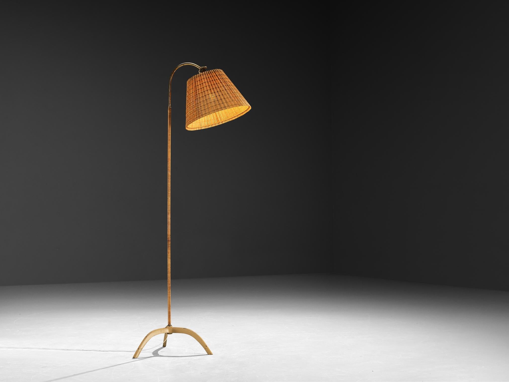 Paavo Tynell for Taito Oy '9609' Floor Lamp in Cane and Brass