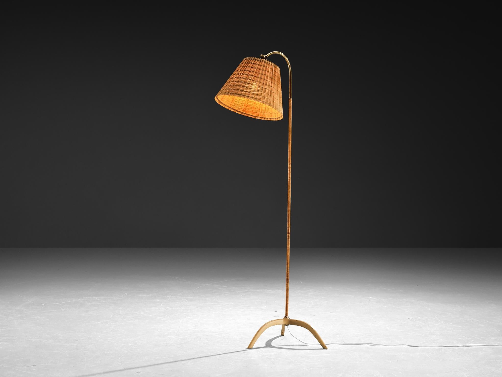 Paavo Tynell for Taito Oy '9609' Floor Lamp in Cane and Brass