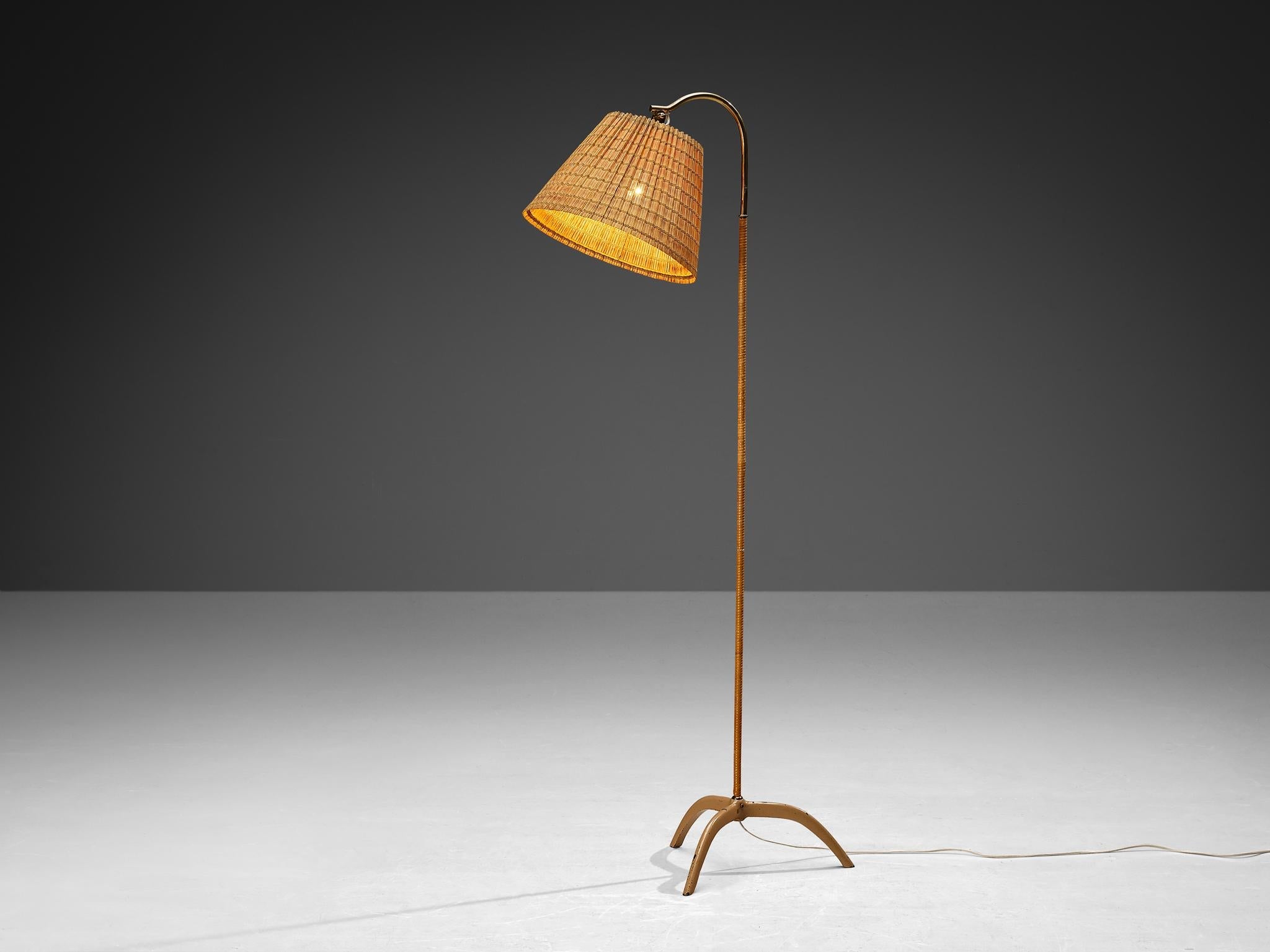 Paavo Tynell for Taito Oy '9609' Floor Lamp in Cane and Brass