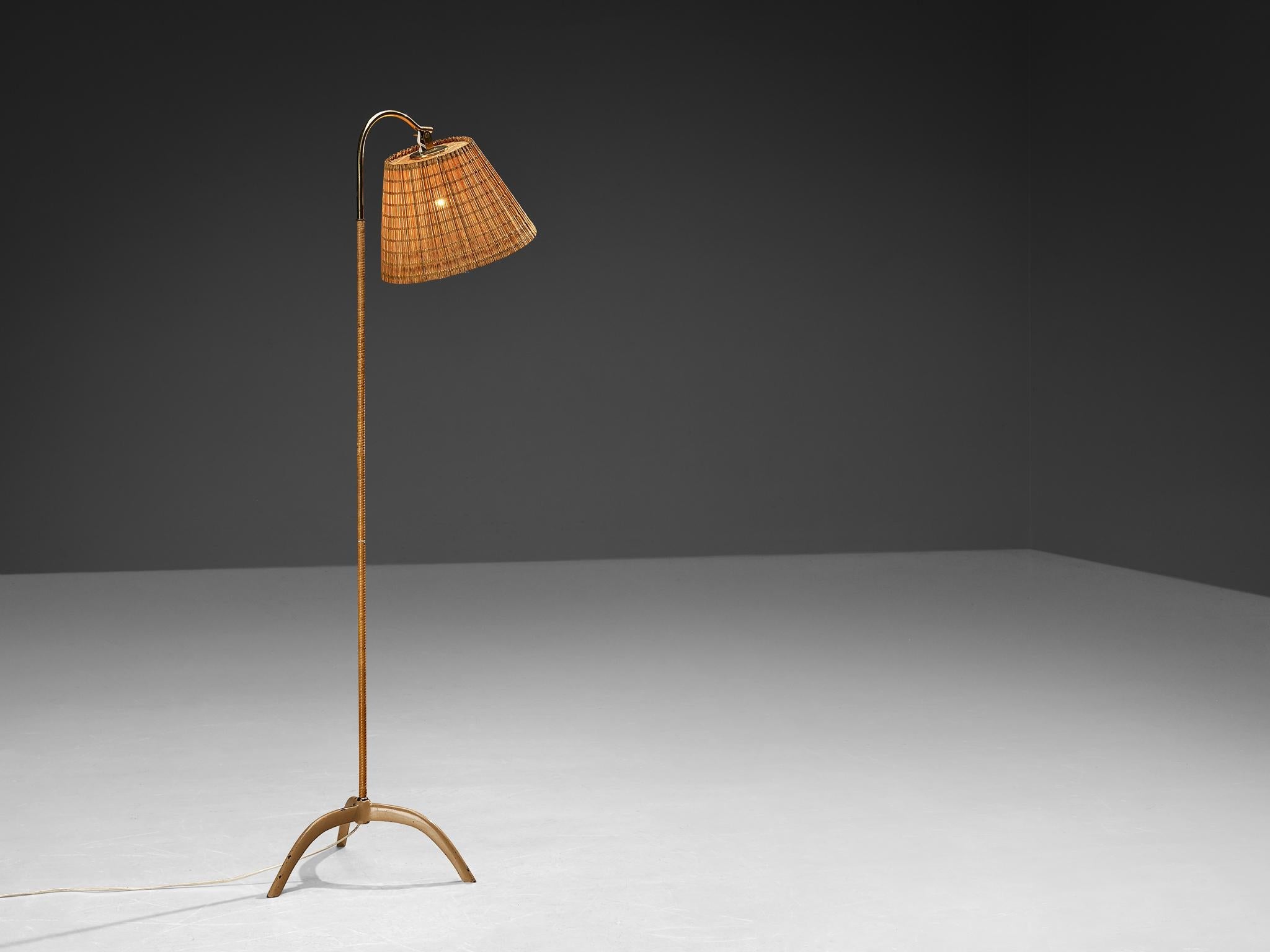 Paavo Tynell for Taito Oy '9609' Floor Lamp in Cane and Brass