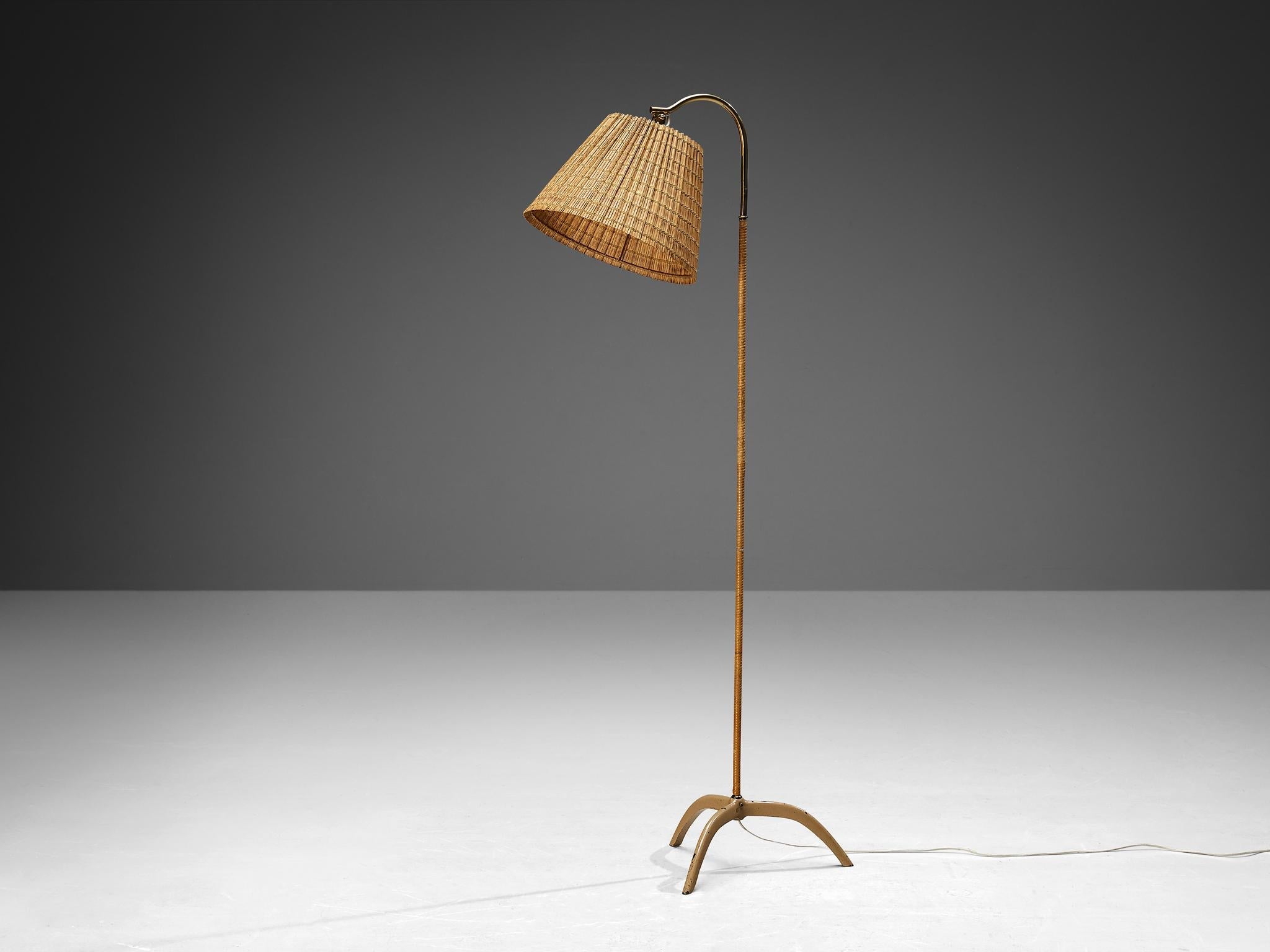 Paavo Tynell for Taito Oy '9609' Floor Lamp in Cane and Brass