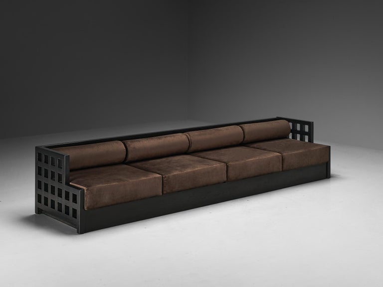 Geometric Sofa with Grid Framework in Black Lacquered Ash