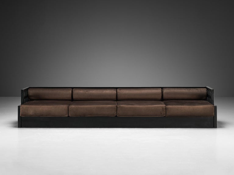 Geometric Sofa with Grid Framework in Black Lacquered Ash