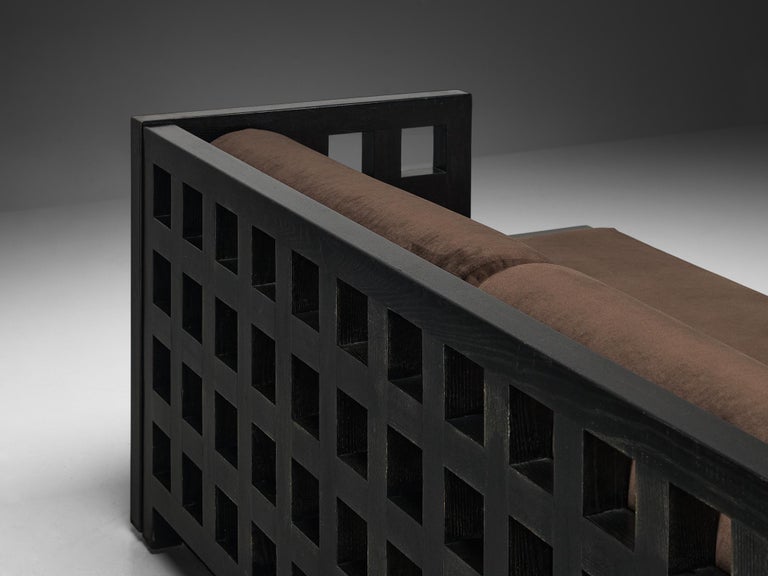 Geometric Sofa with Grid Framework in Black Lacquered Ash