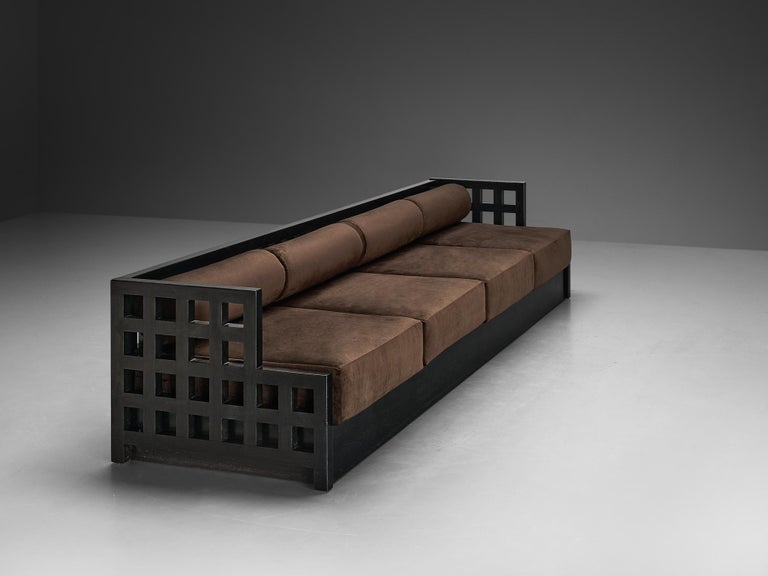 Geometric Sofa with Grid Framework in Black Lacquered Ash