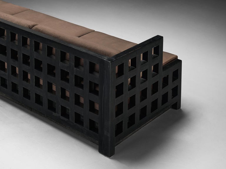 Geometric Sofa with Grid Framework in Black Lacquered Ash