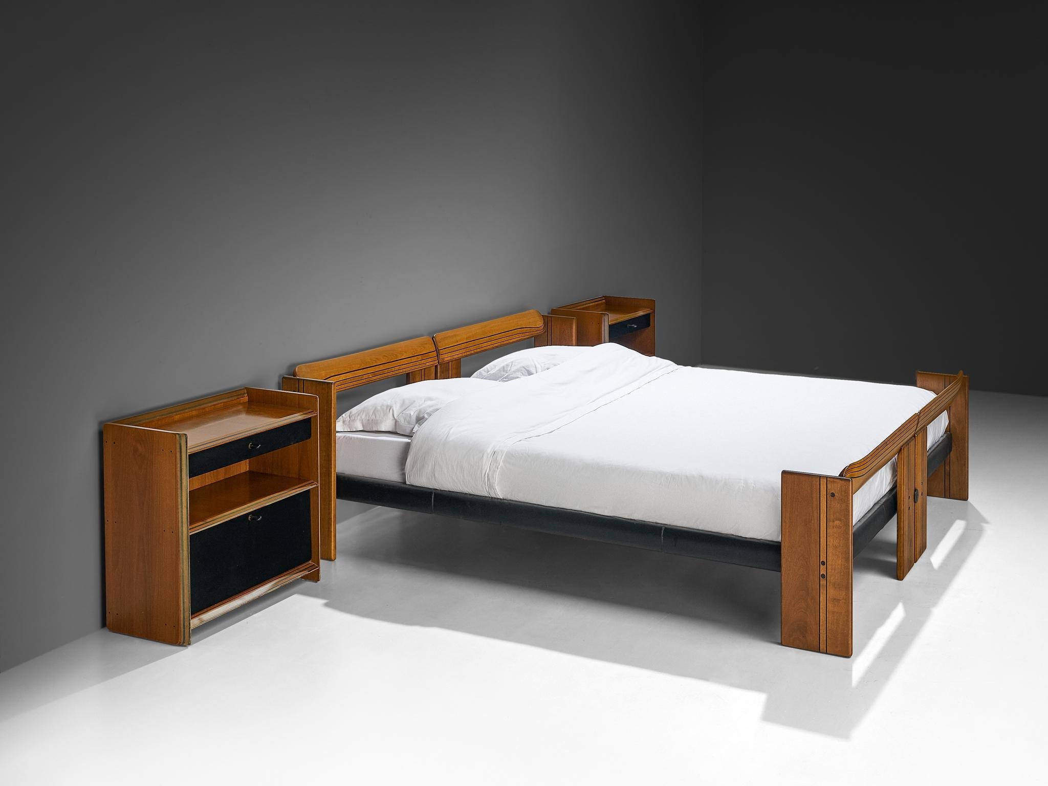 Afra & Tobia Scarpa for Maxalto King Bed with Nightstands in Walnut