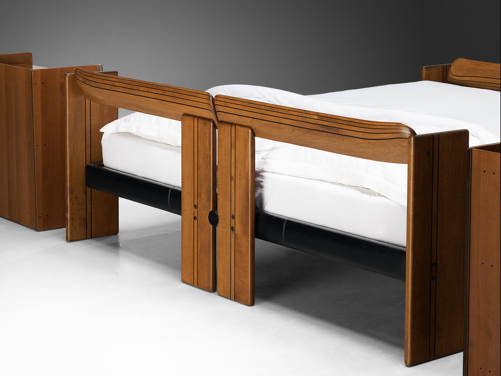 Afra & Tobia Scarpa for Maxalto King Bed with Nightstands in Walnut