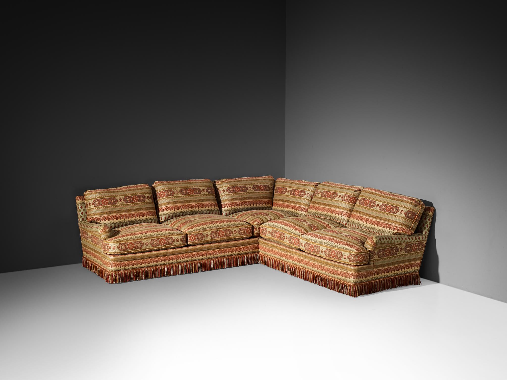 Art Deco Style Corner Sofa in Kilim Inspired Upholstery