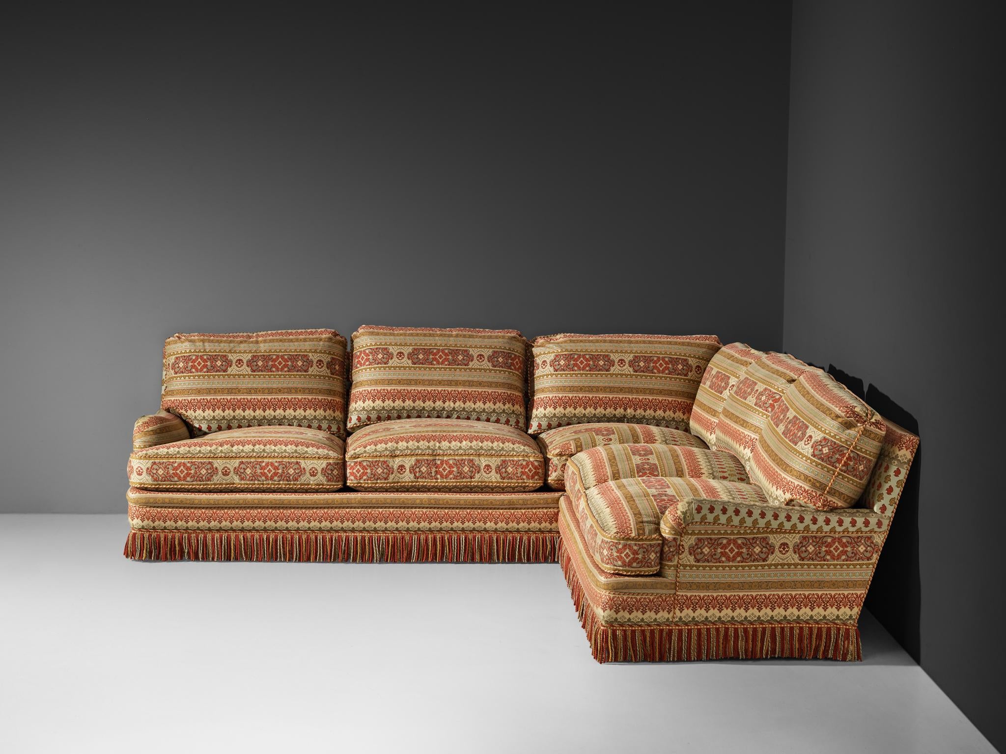 Art Deco Style Corner Sofa in Kilim Inspired Upholstery