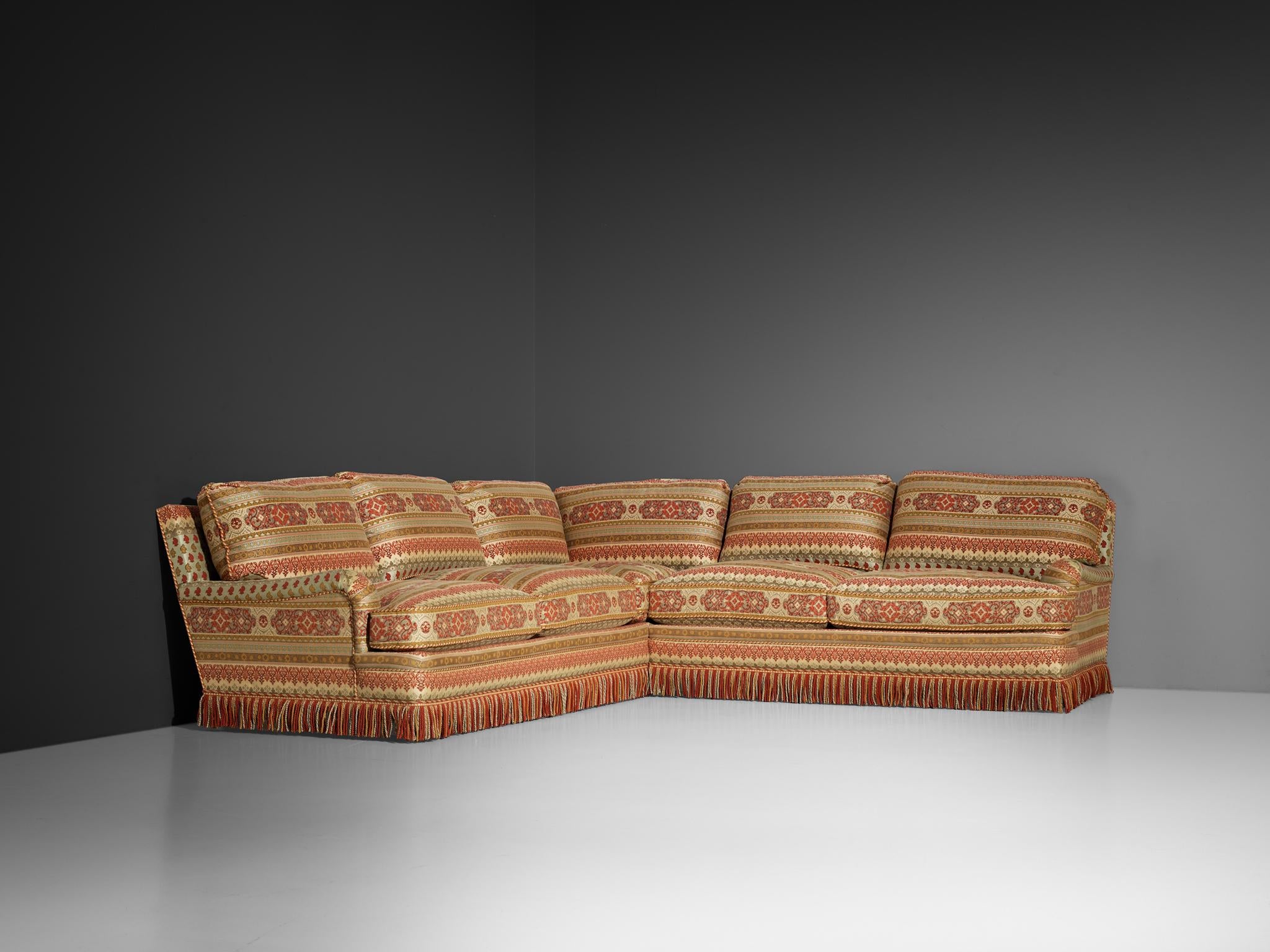 Art Deco Style Corner Sofa in Kilim Inspired Upholstery