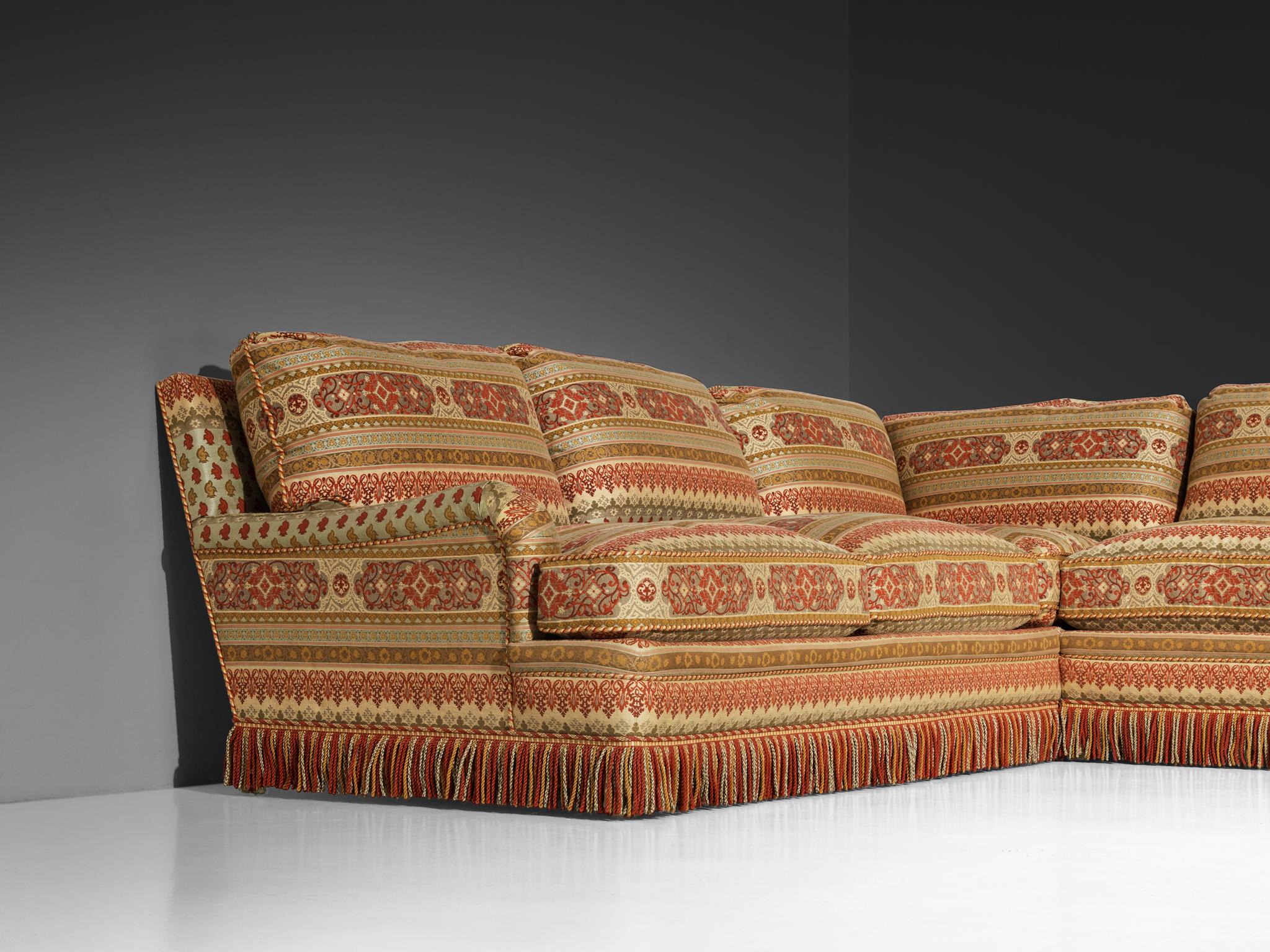 Art Deco Style Corner Sofa in Kilim Inspired Upholstery