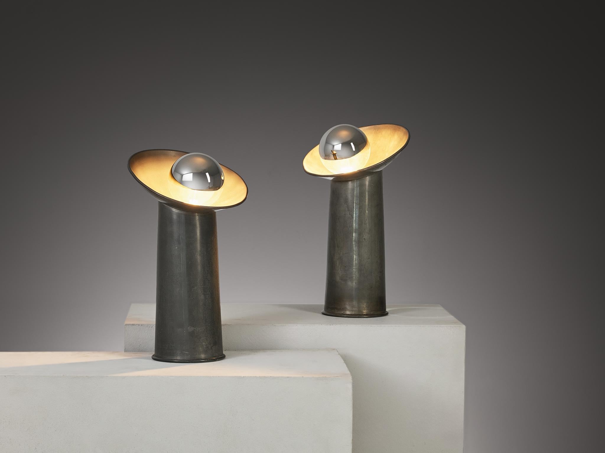 Gjlla Giani for Nucleo Sormani ‘Radar’ Table Lamps in Pewter