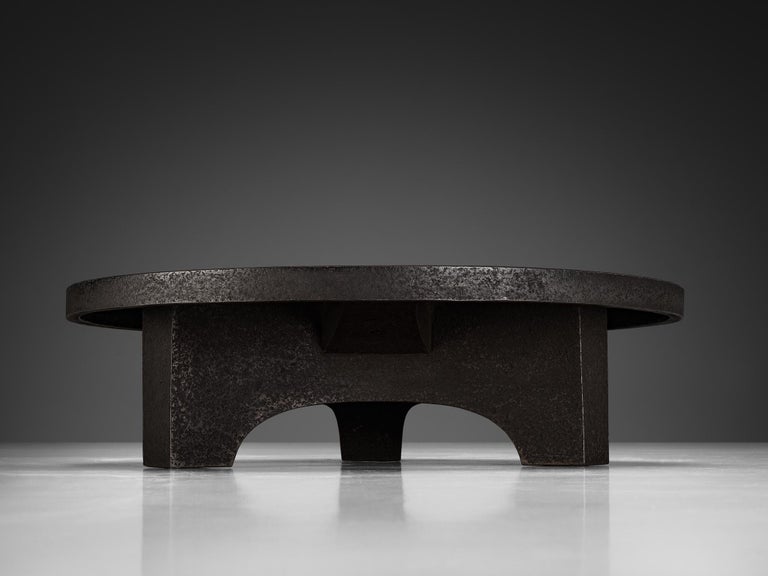 Brutalist Coffee Table in Black Stone Look Resin