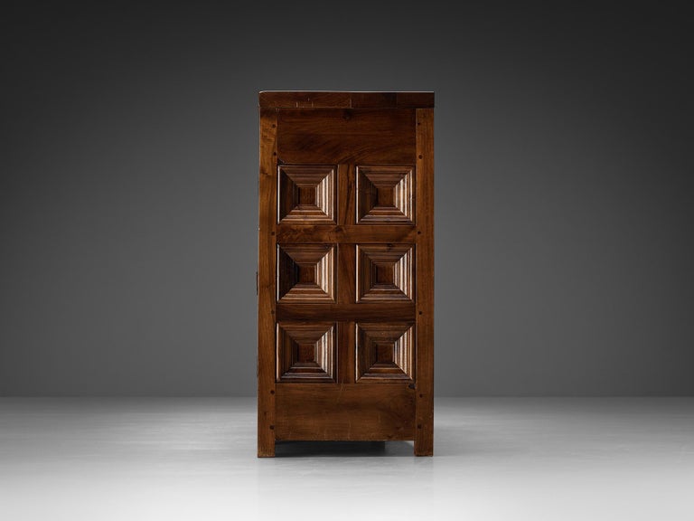 Spanish Brutalist Sideboard with Sophisticated Carvings in Walnut