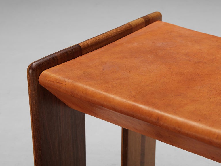 Afra & Tobia Scarpa 'Benetton' Stools in Mixed Wood and Cognac Leather