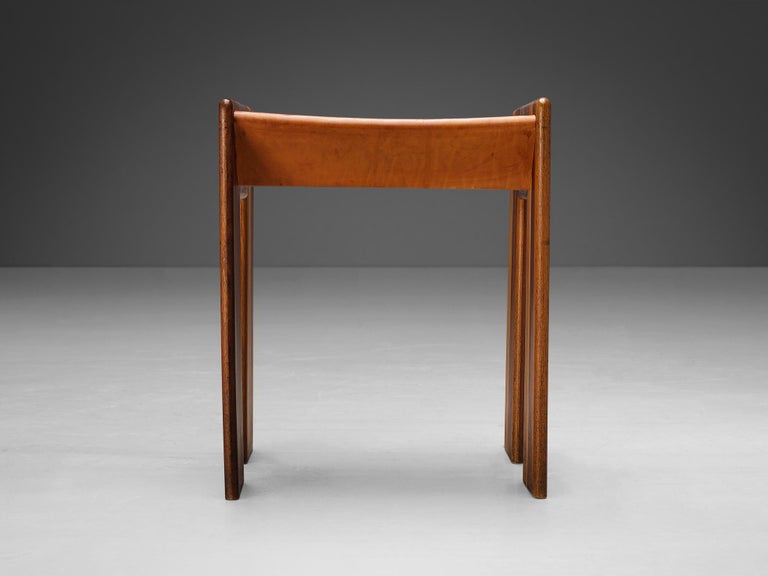 Afra & Tobia Scarpa 'Benetton' Stools in Mixed Wood and Cognac Leather