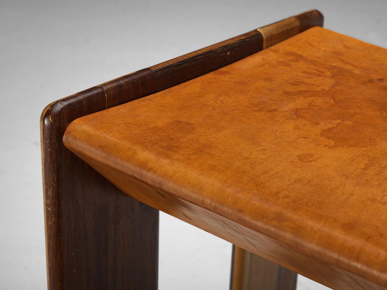 Afra & Tobia Scarpa 'Benetton' Stool in Mixed Wood and Cognac Leather