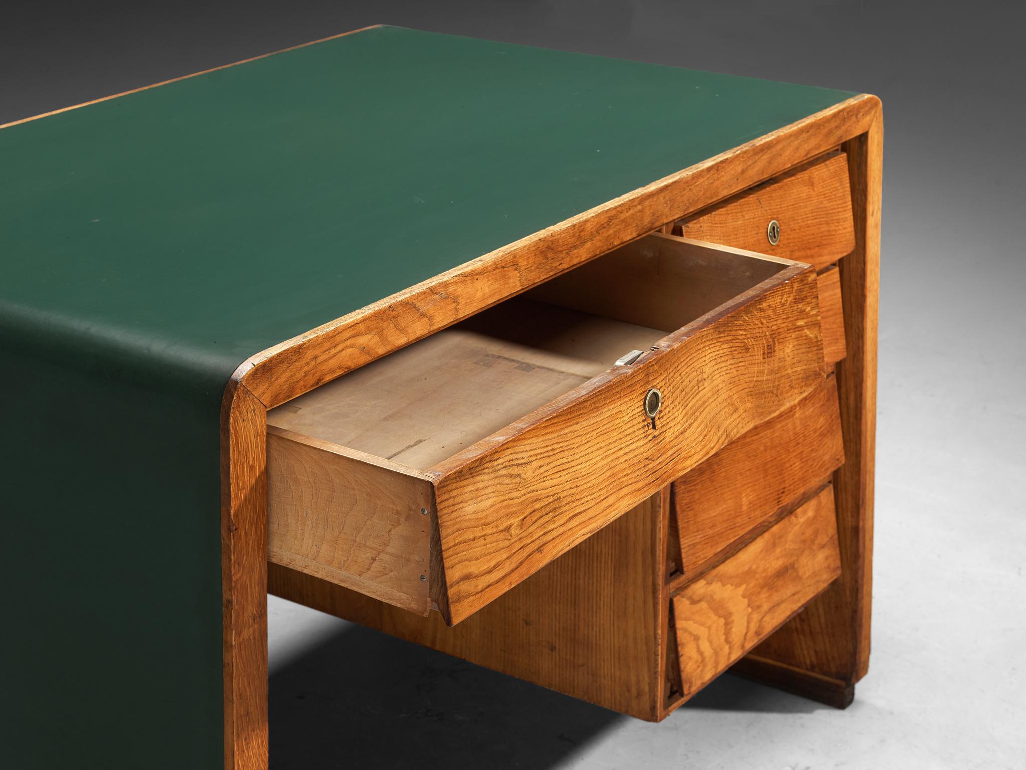 Mid-Century Modern Italian Writing Desk in Oak with Green Top