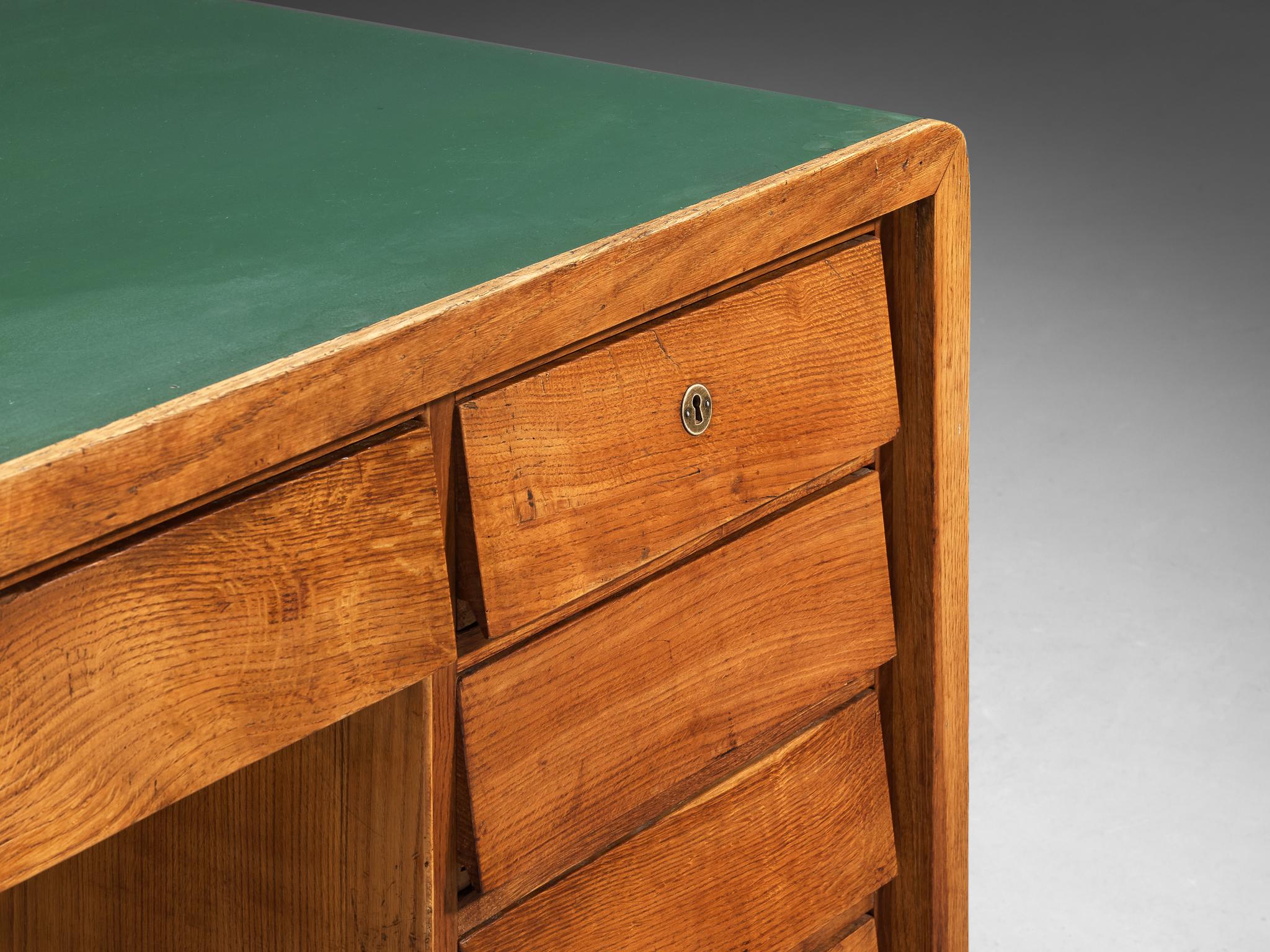 Mid-Century Modern Italian Writing Desk in Oak with Green Top