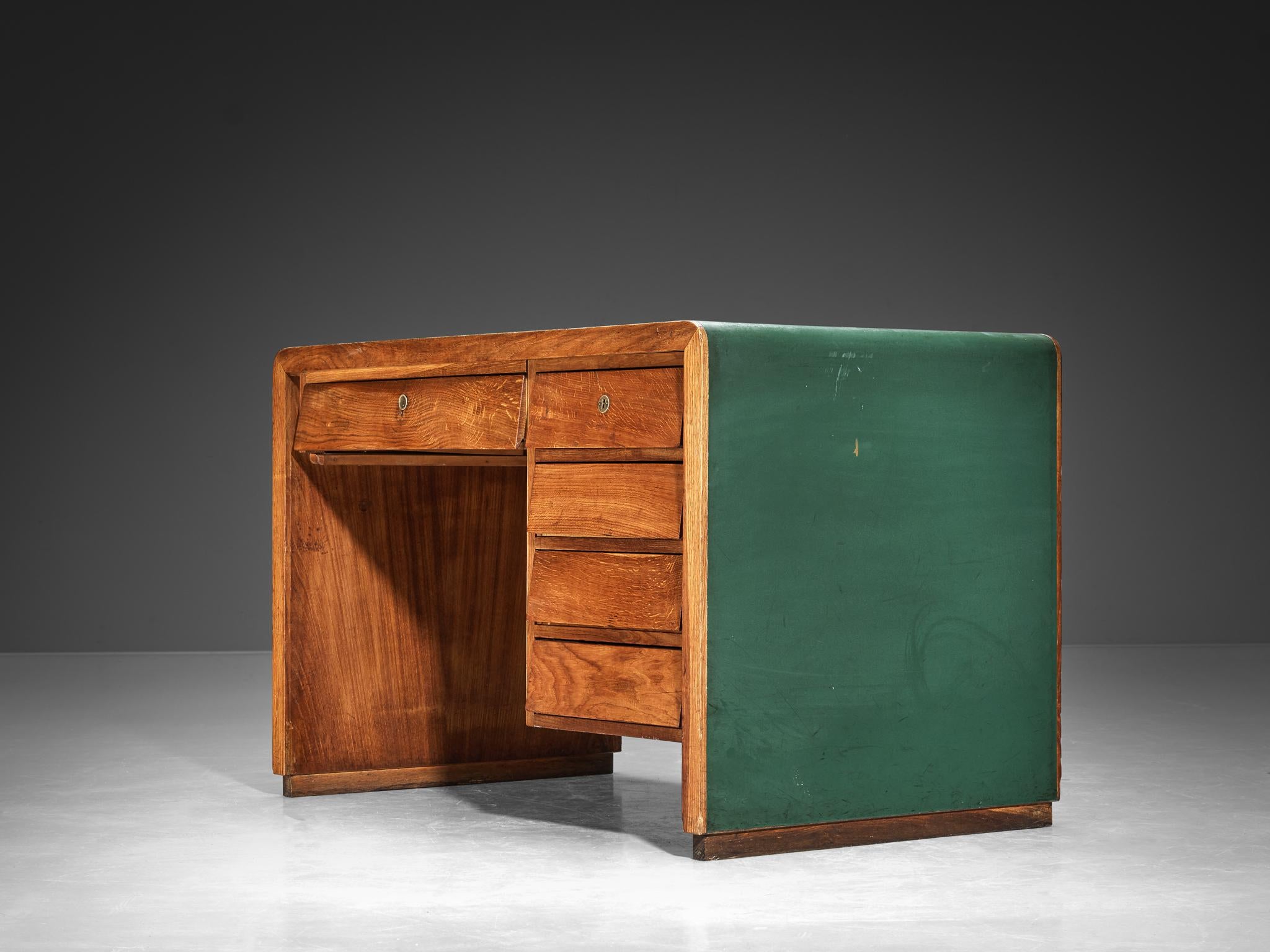 Mid-Century Modern Italian Writing Desk in Oak with Green Top