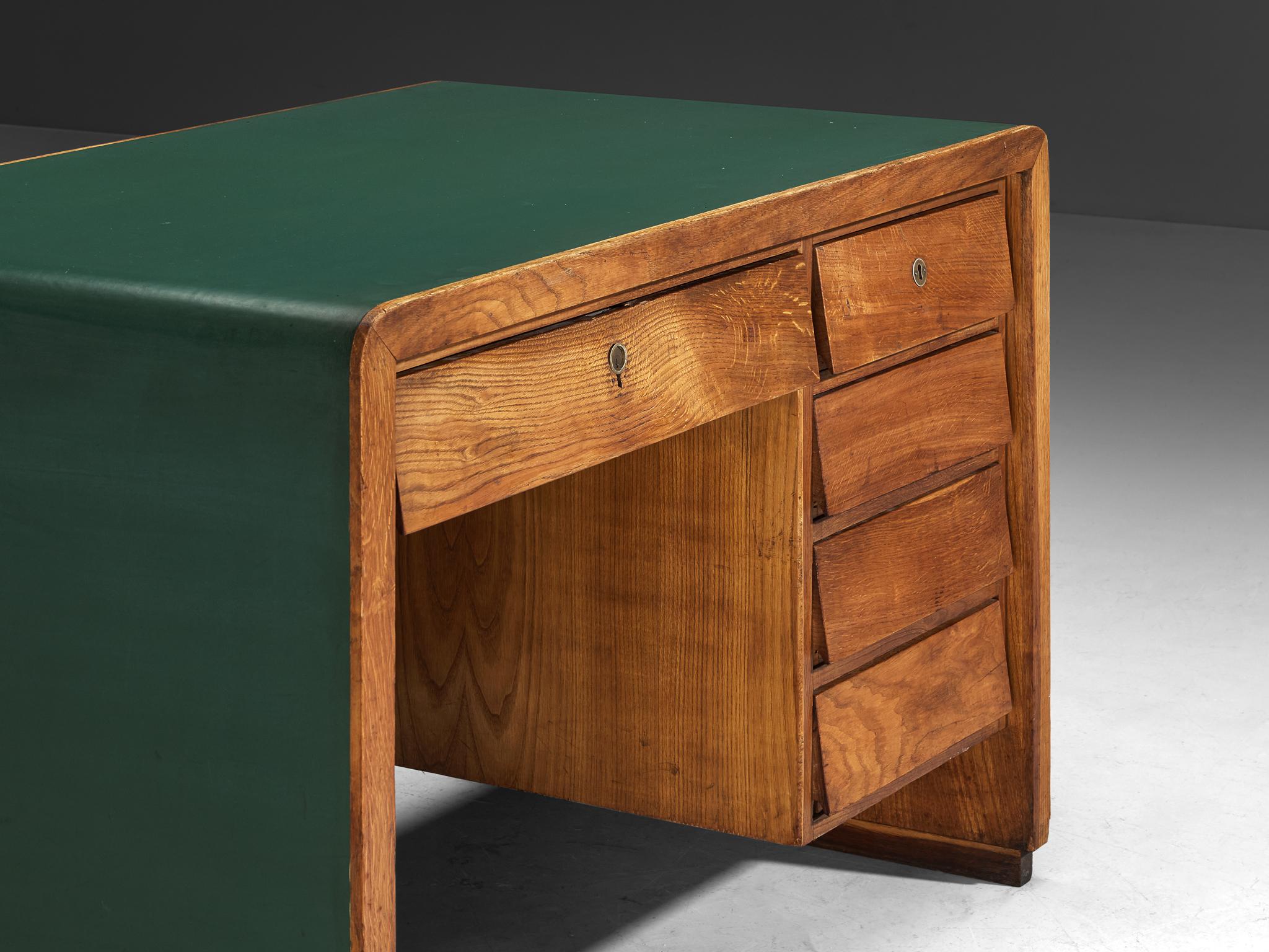 Mid-Century Modern Italian Writing Desk in Oak with Green Top