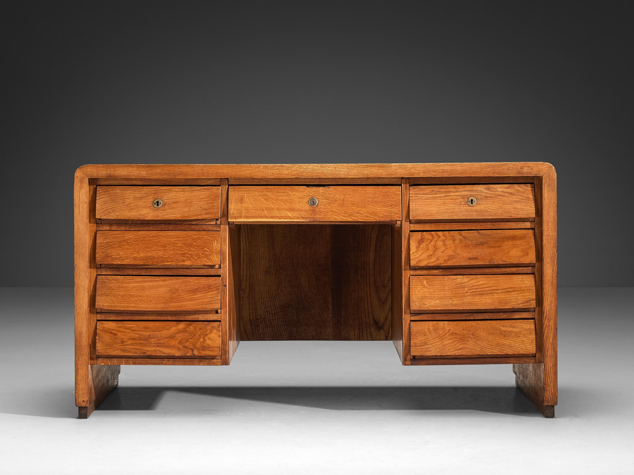 Mid-Century Modern Italian Writing Desk in Oak with Green Top