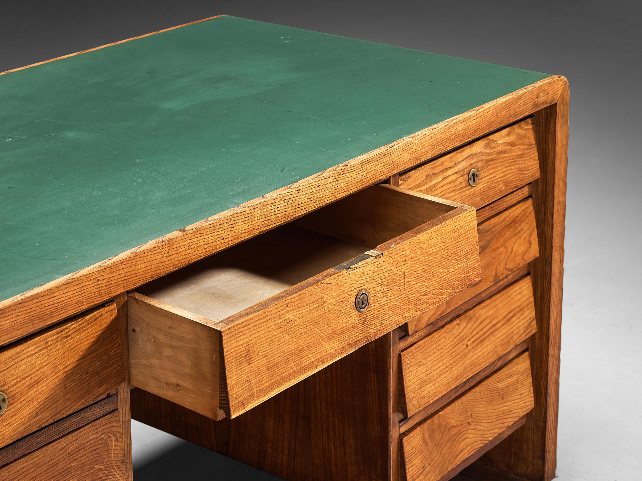 Mid-Century Modern Italian Writing Desk in Oak with Green Top