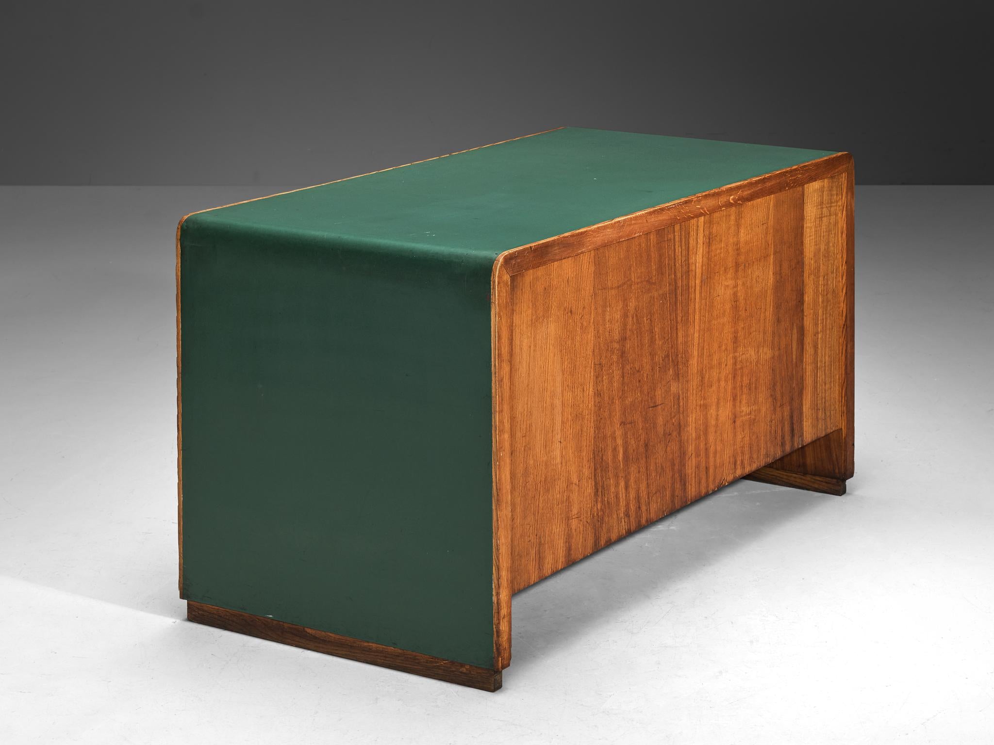 Mid-Century Modern Italian Writing Desk in Oak with Green Top