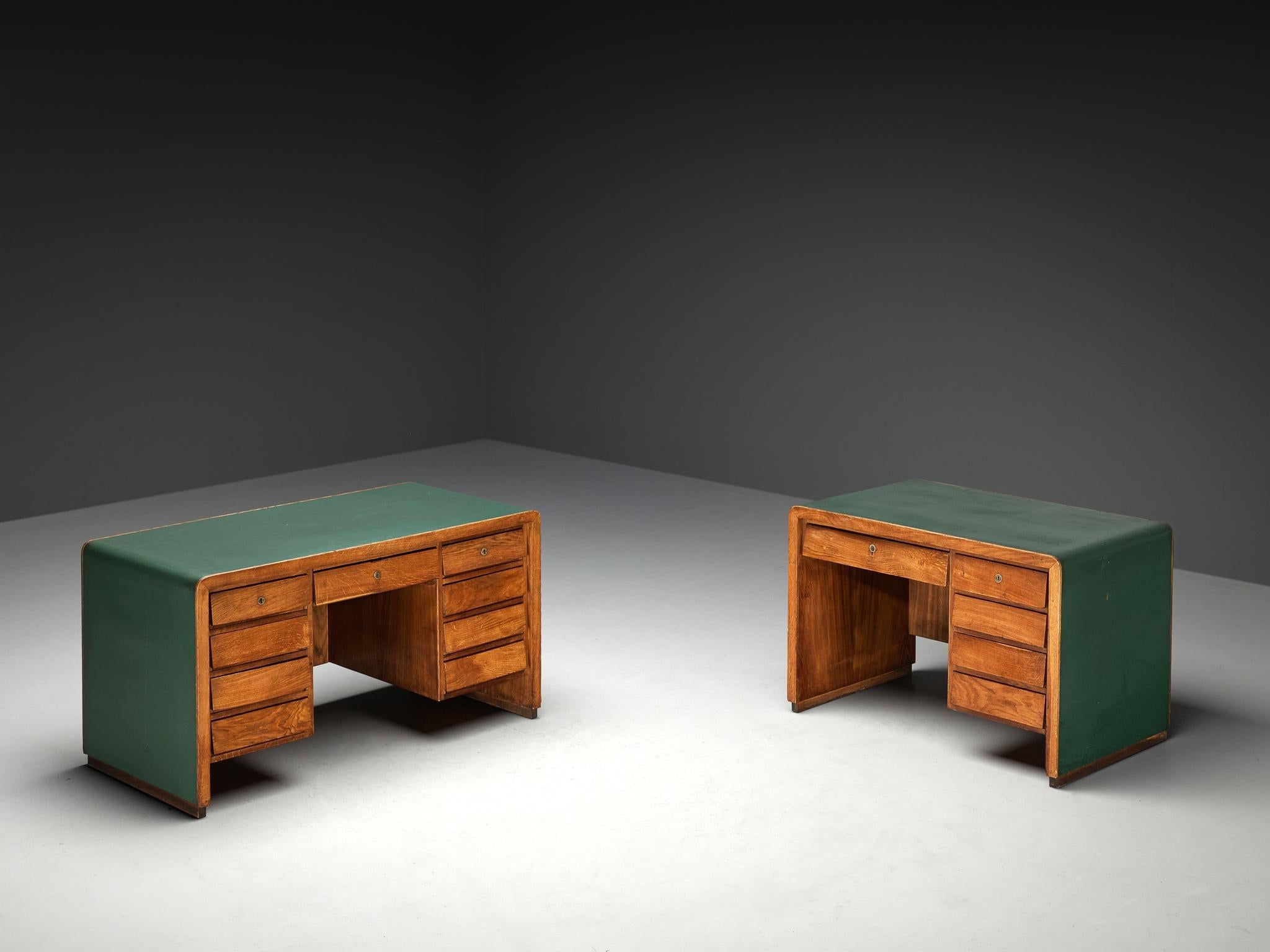 Mid-Century Modern Italian Writing Desk in Oak with Green Top