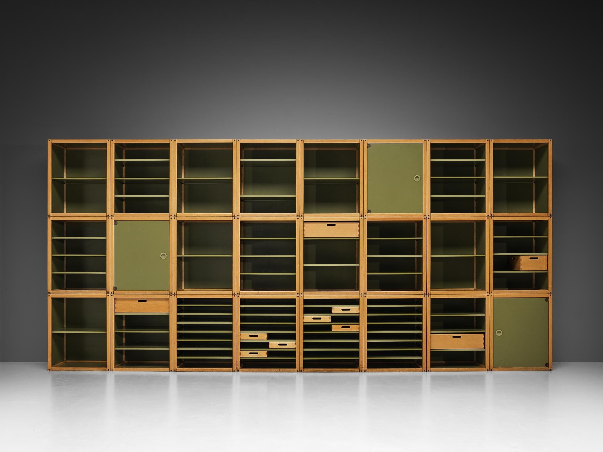 Modular 'Profilsystem' Wall Unit with Diverse Storage Compartments in Green