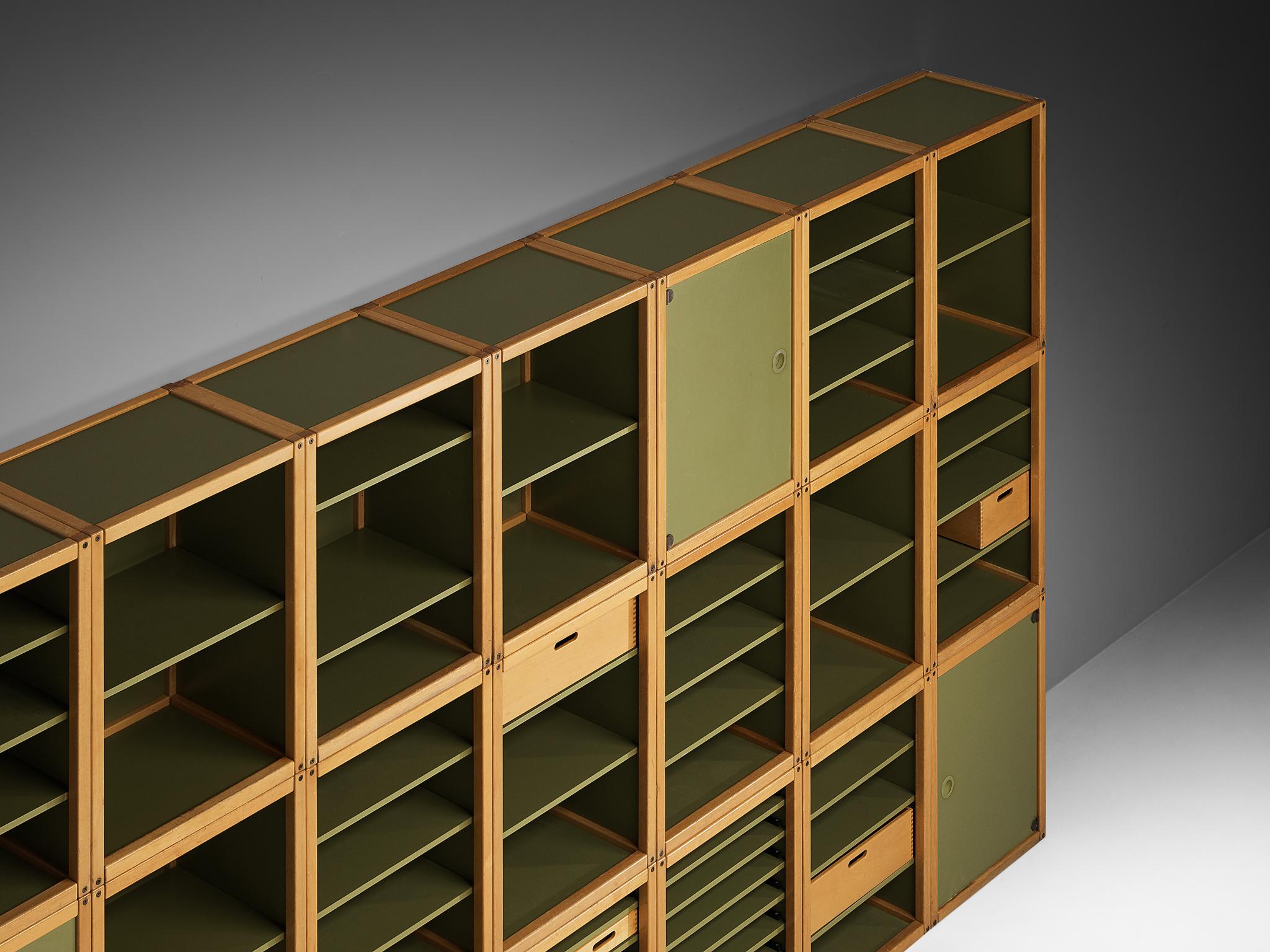 Modular 'Profilsystem' Wall Unit with Diverse Storage Compartments in Green