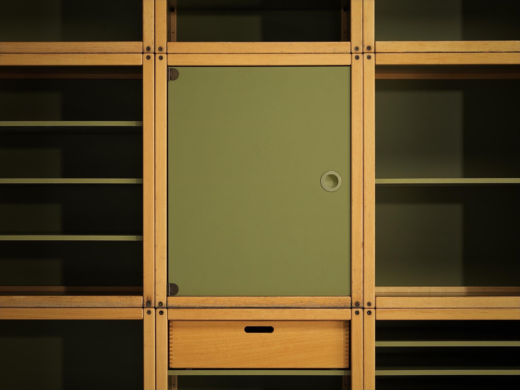 Modular 'Profilsystem' Wall Unit with Diverse Storage Compartments in Green