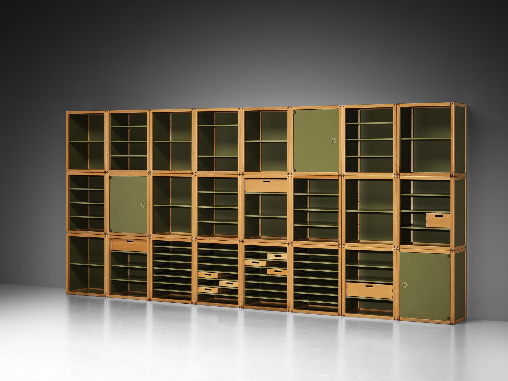 Modular 'Profilsystem' Wall Unit with Diverse Storage Compartments in Green