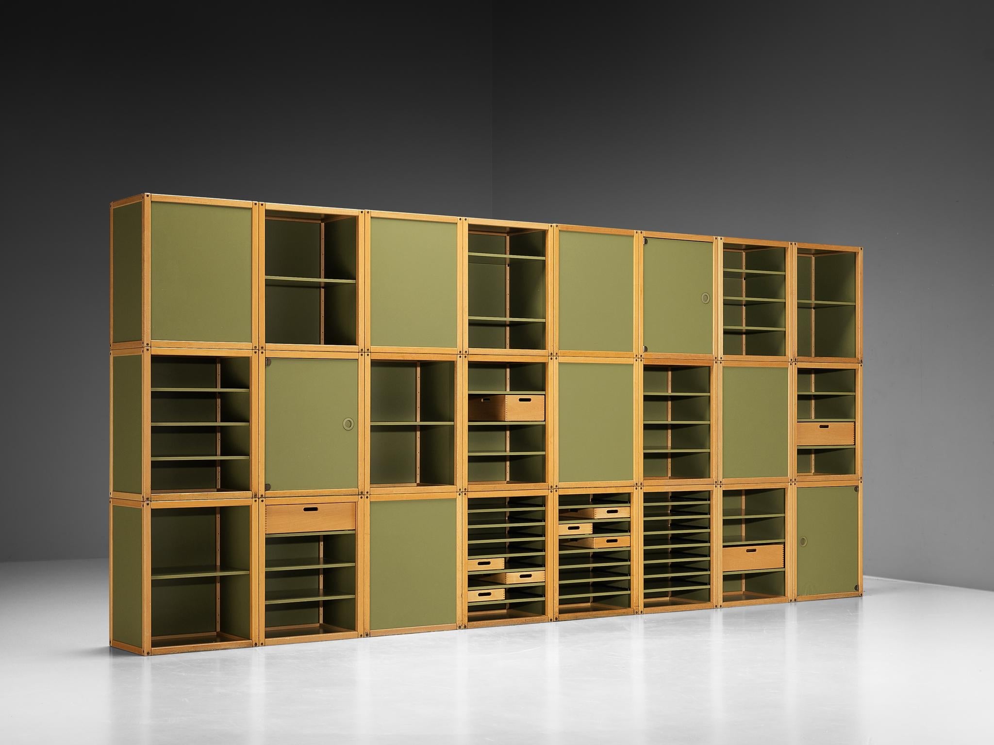 Modular 'Profilsystem' Wall Unit with Diverse Storage Compartments in Green