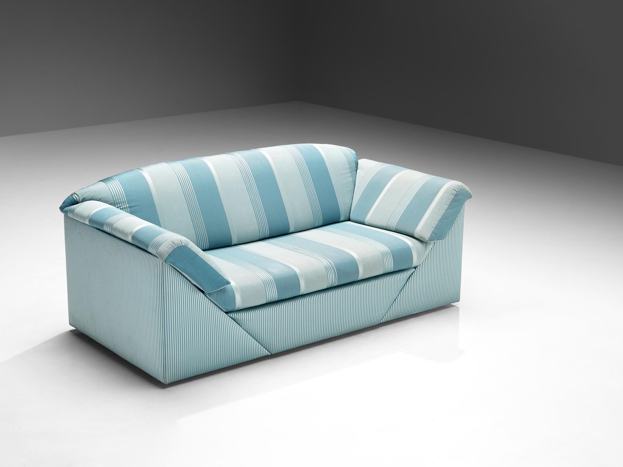 Substantial Sofa in Delicate Striped Green Blue Upholstery