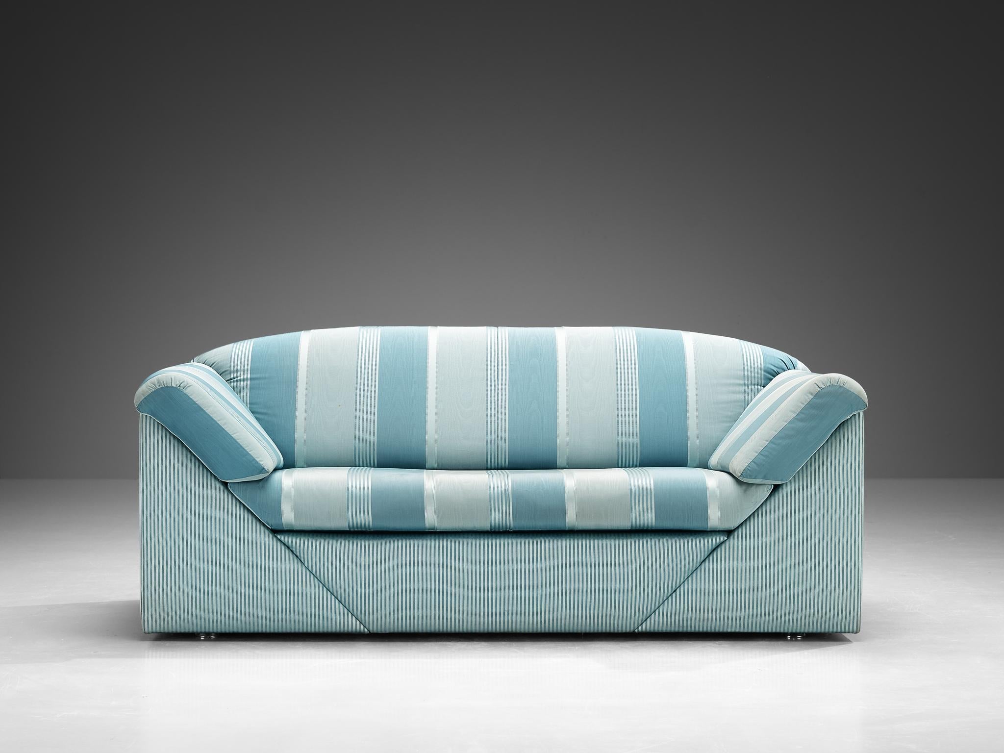 Substantial Sofa in Delicate Striped Green Blue Upholstery