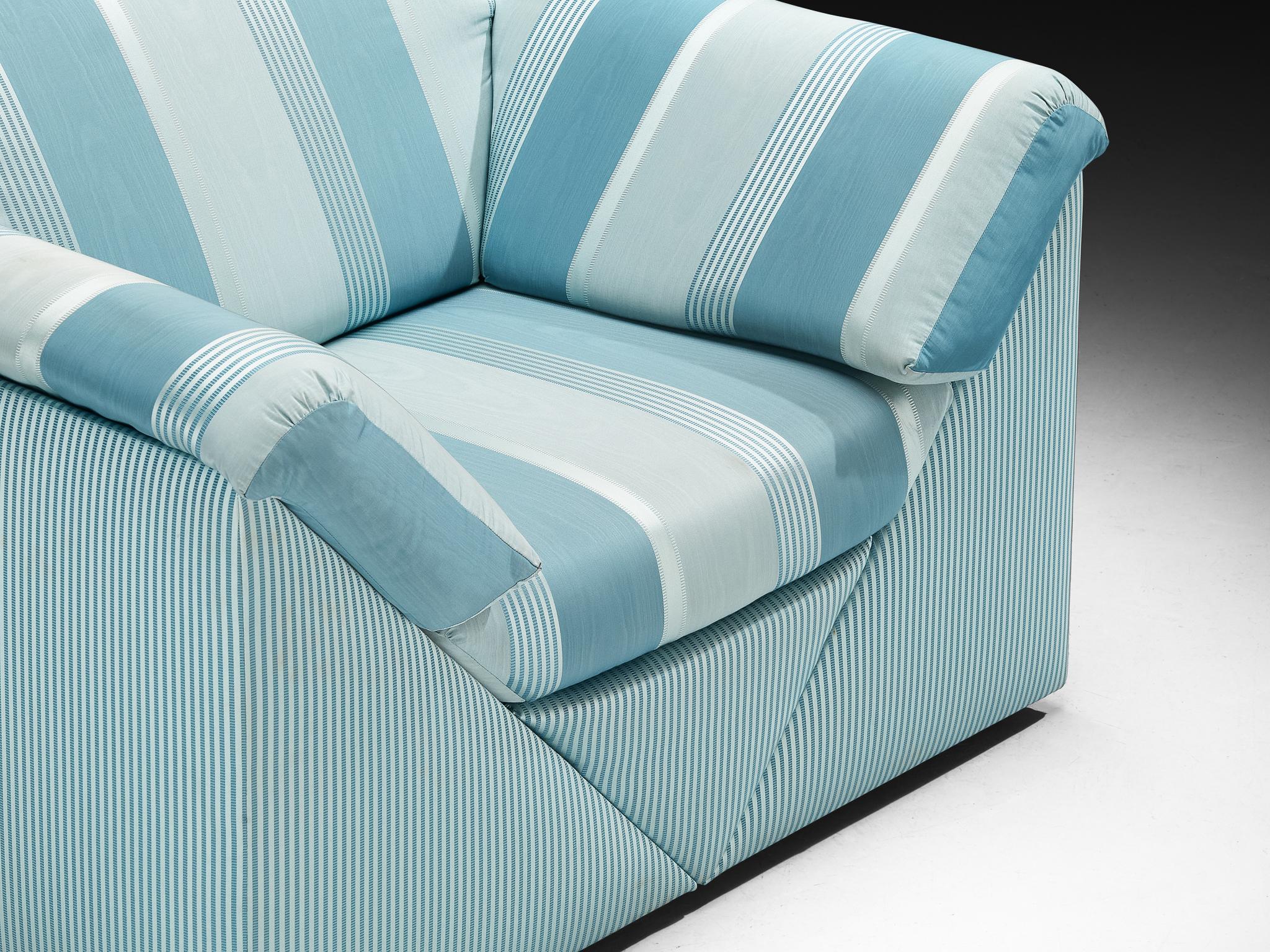 Substantial Lounge Chair in Delicate Striped Green Blue Upholstery