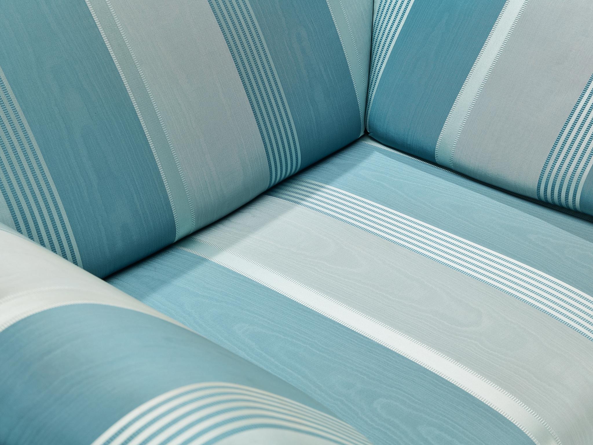 Substantial Lounge Chairs in Delicate Striped Green Blue Upholstery