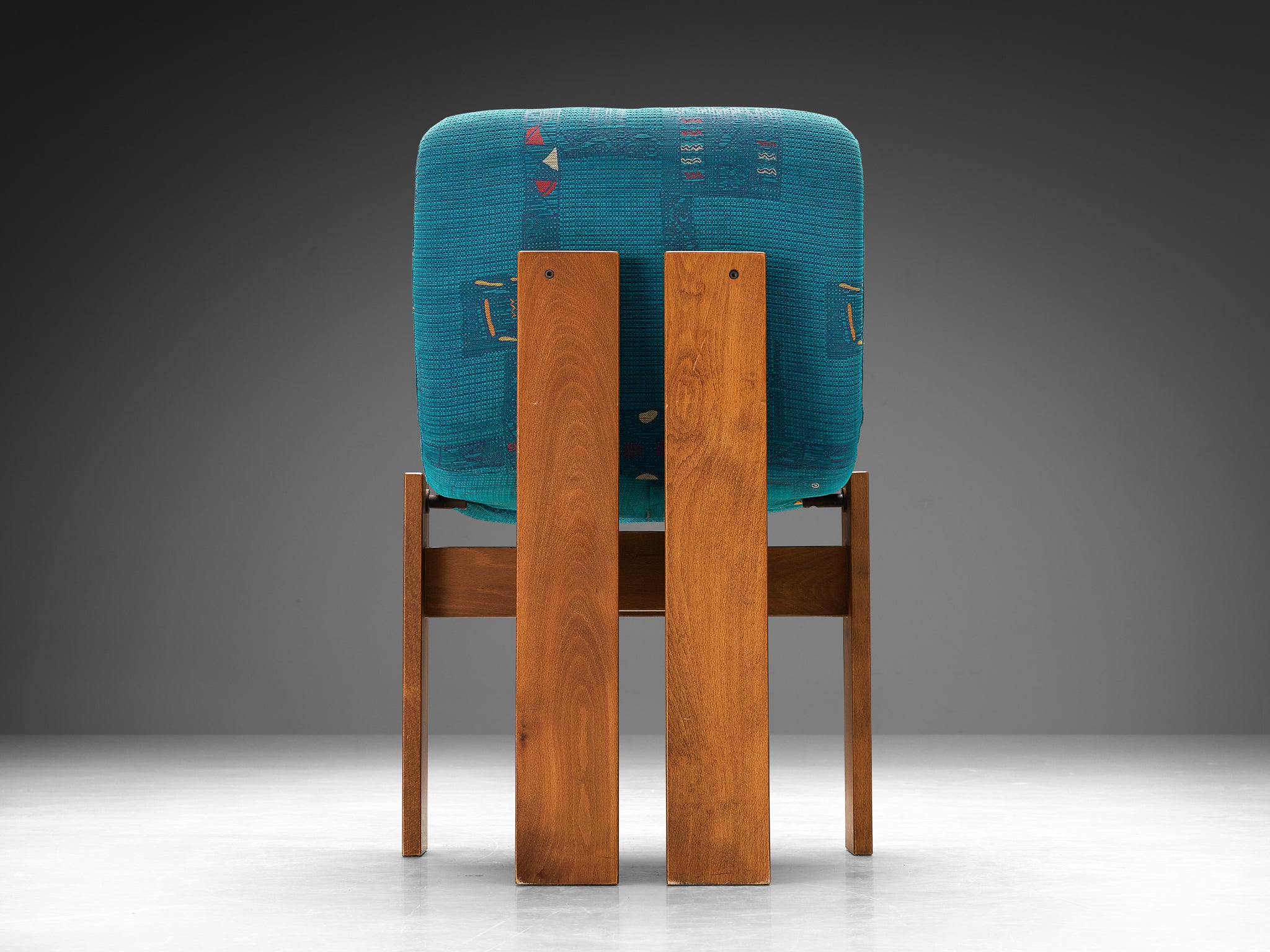 Set of Four Italian Dining Chairs in Wood and Turquoise Upholstery