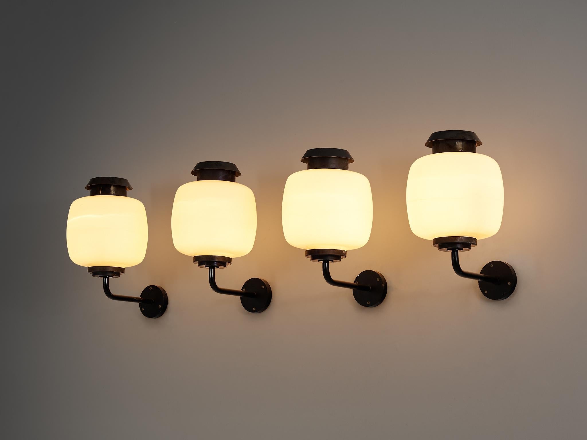 Lyfa 'Drabant' Wall Lights in White Opaque Glass and Copper