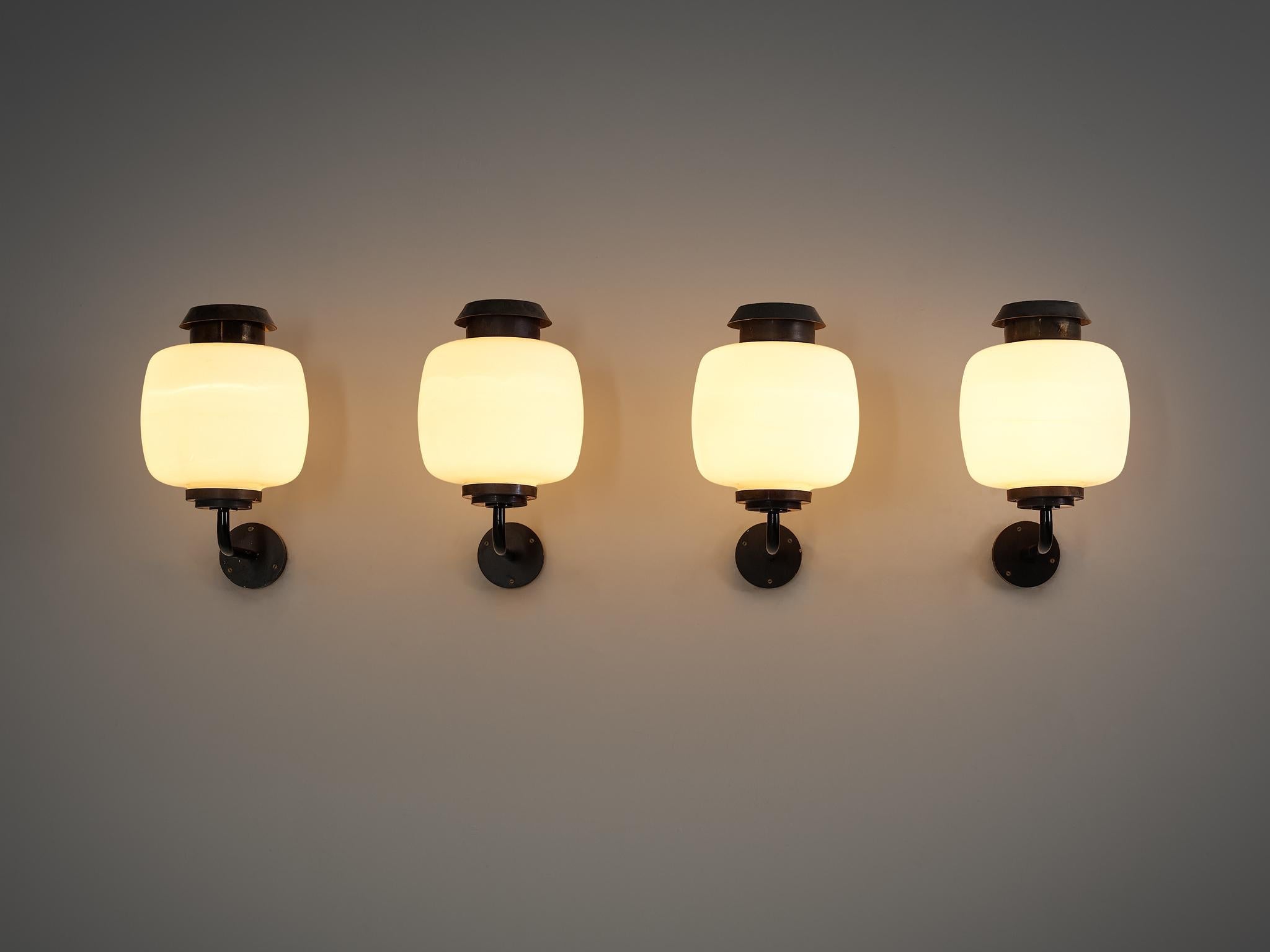 Lyfa 'Drabant' Wall Lights in White Opaque Glass and Copper