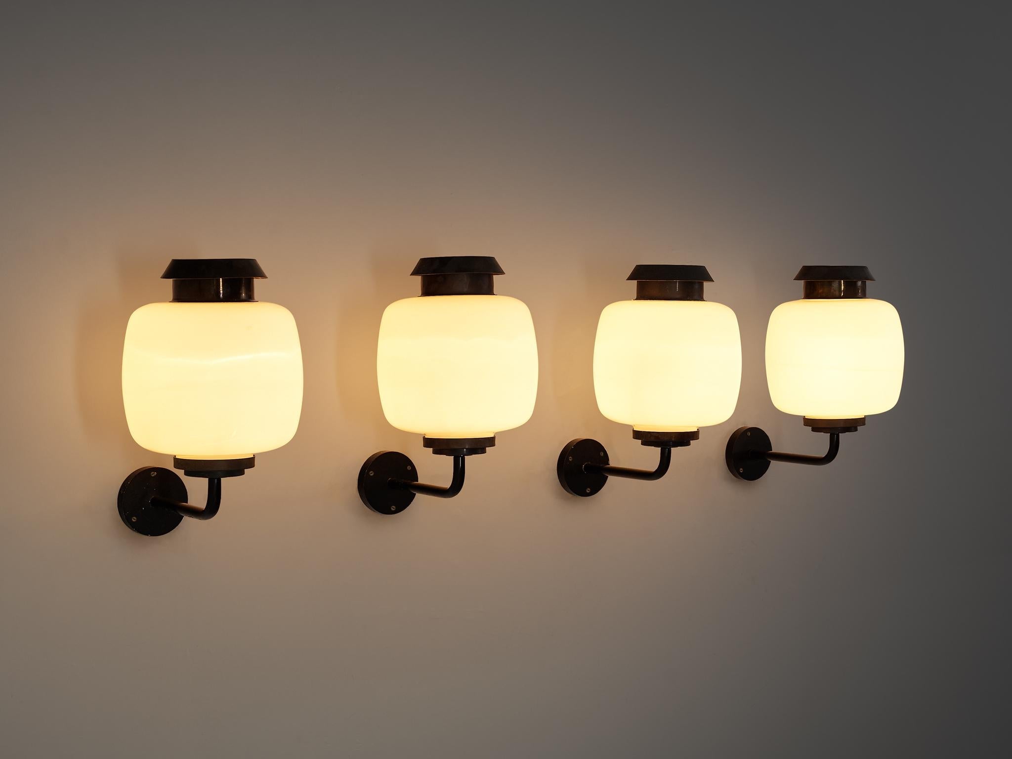 Lyfa 'Drabant' Wall Lights in White Opaque Glass and Copper