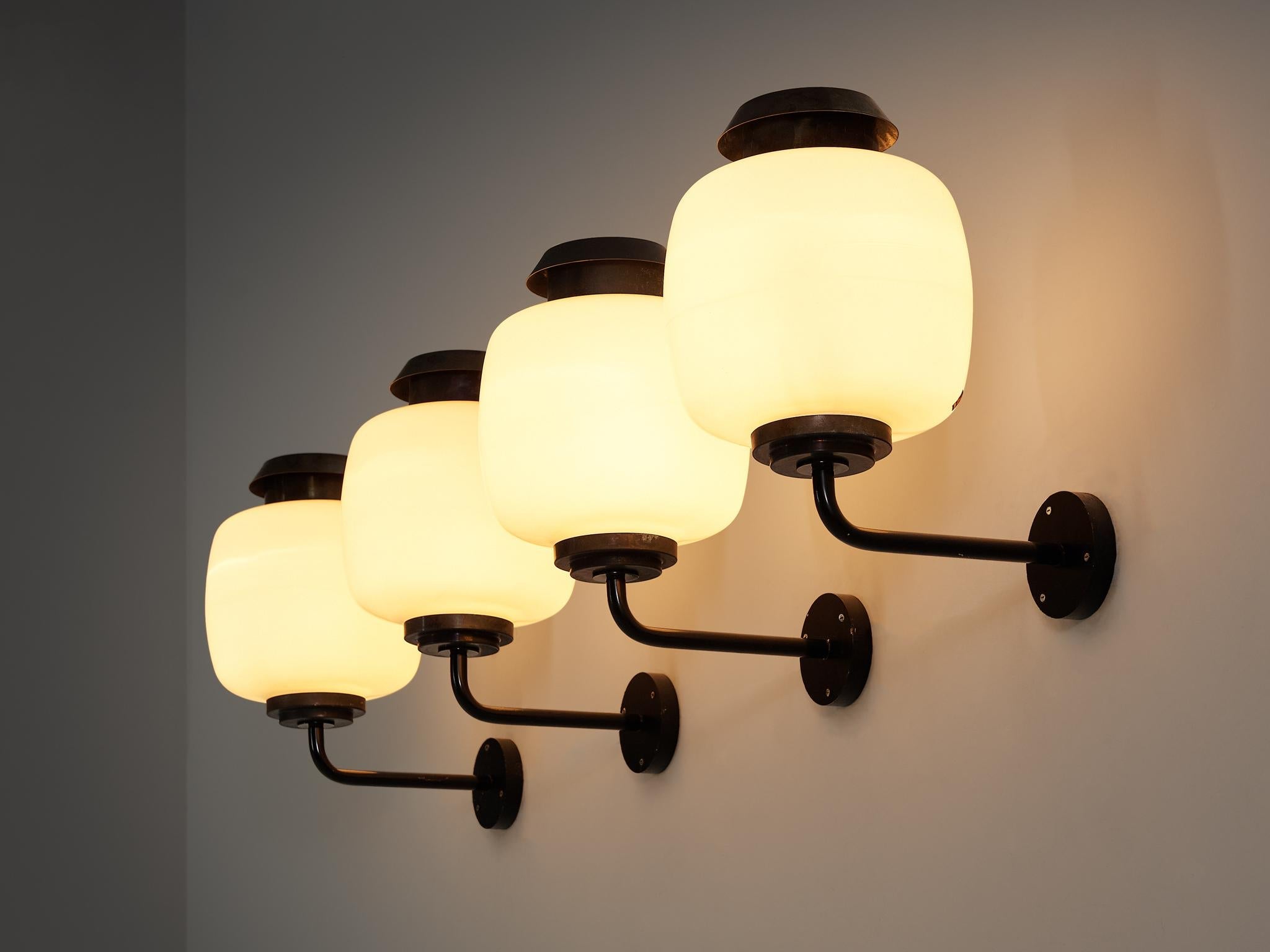 Lyfa 'Drabant' Wall Lights in White Opaque Glass and Copper