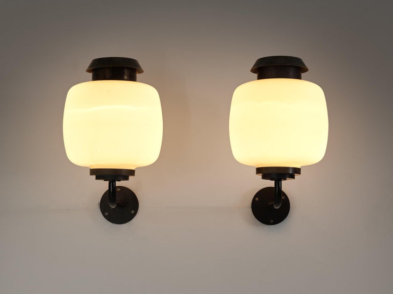 Lyfa 'Drabant' Wall Lights in White Opaque Glass and Copper