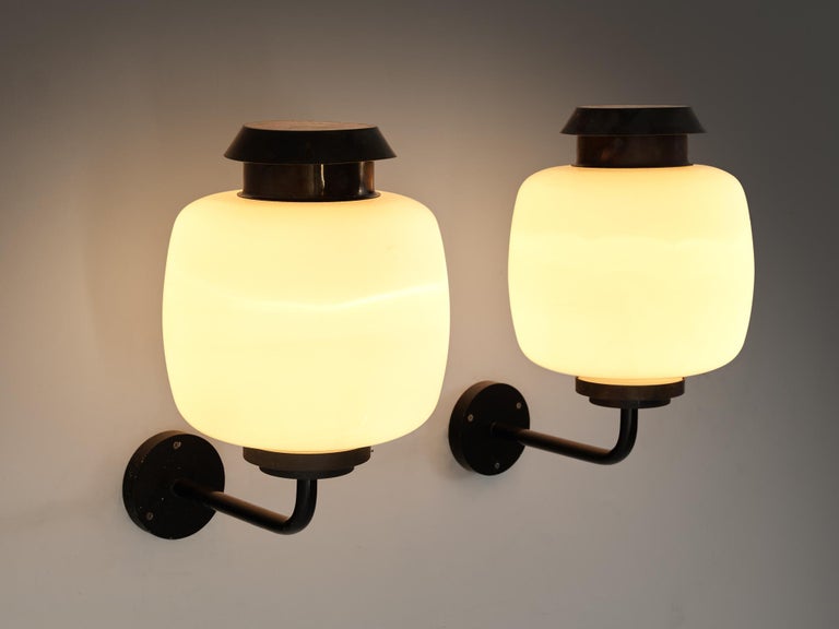 Lyfa 'Drabant' Wall Lights in White Opaque Glass and Copper