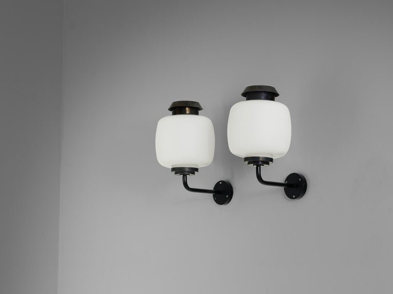 Lyfa 'Drabant' Wall Lights in White Opaque Glass and Copper