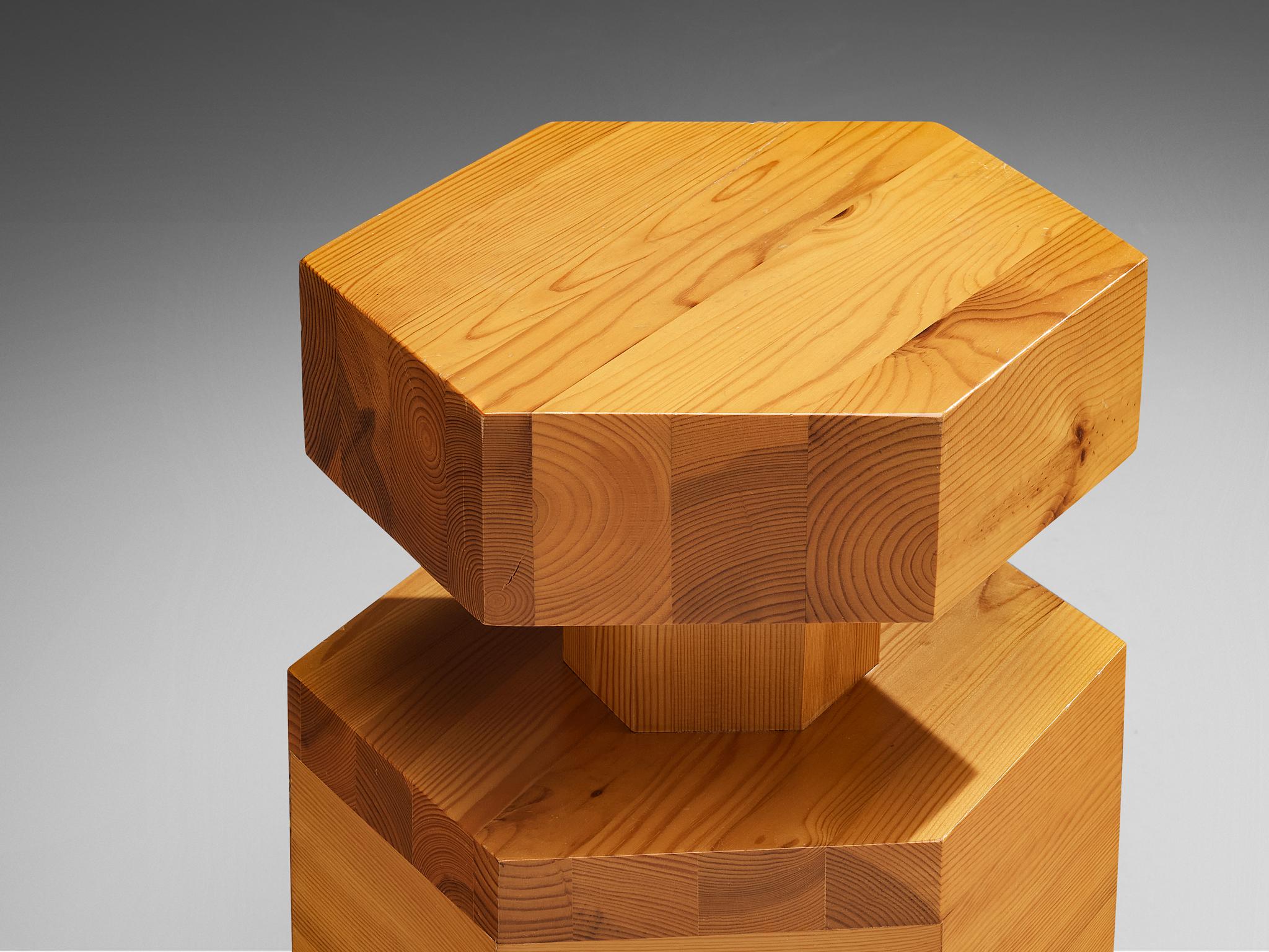 Pair of Hexagonal Side Tables in Solid Pine